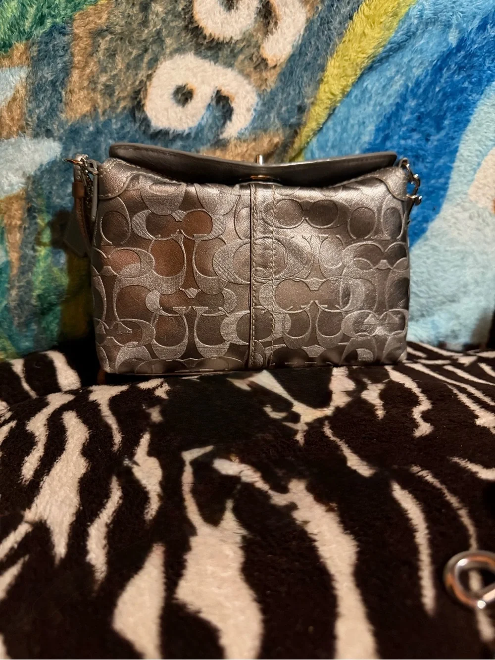 Coach Metallic Gray Signature Shoulder Bag